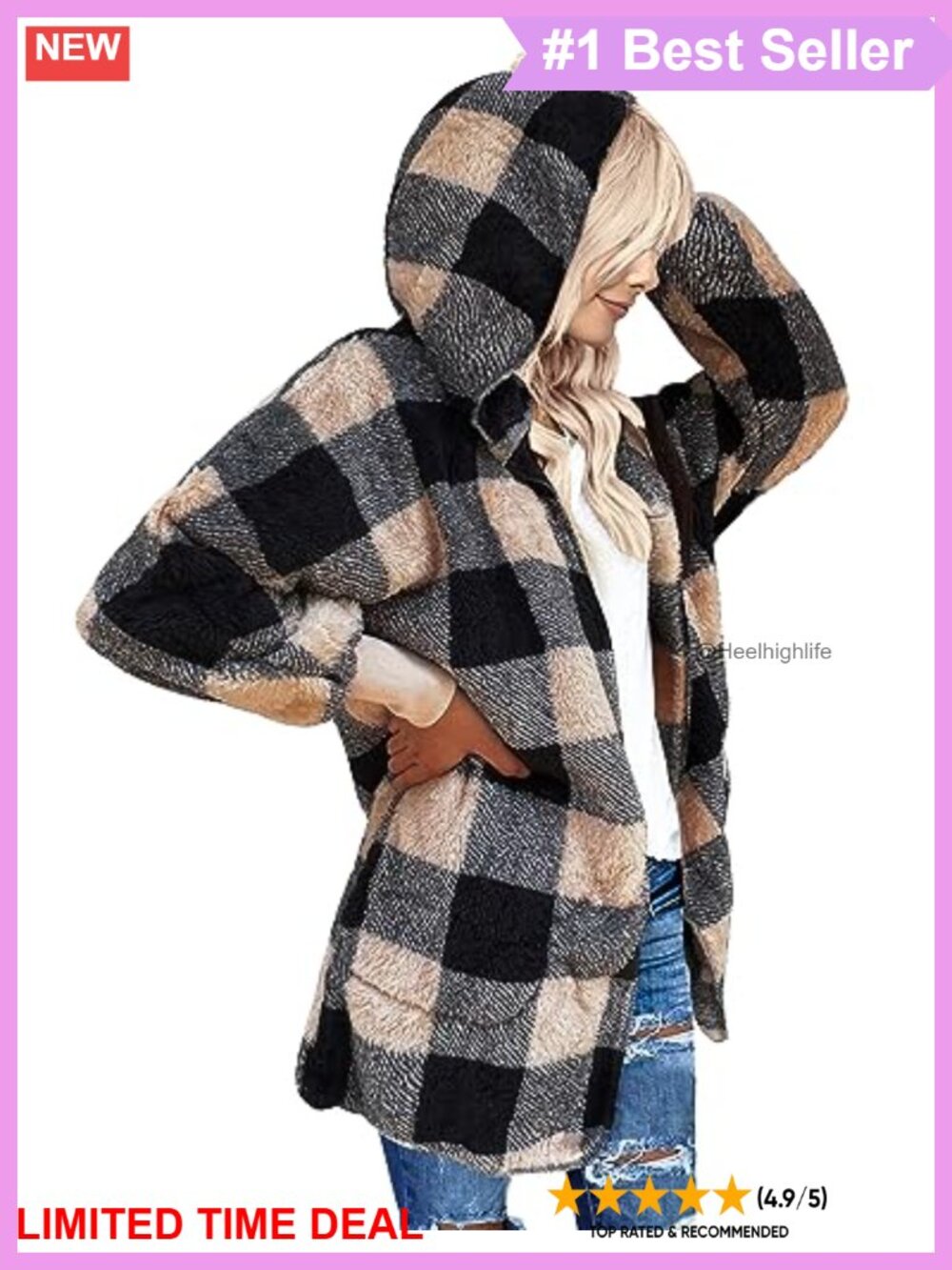 Oversized Hooded Faux Fur Sherpa Fleece Cardigan Coat